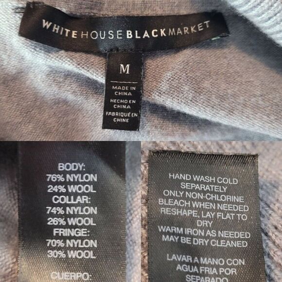 WHBM Fringe Western Cardigan Duster M Gray Wool Heavy Knit Sweater Festival - Picture 3 of 12